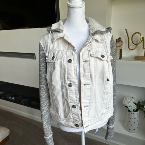 Free People White and Gray Jean Jacket - Picture 3 of 5